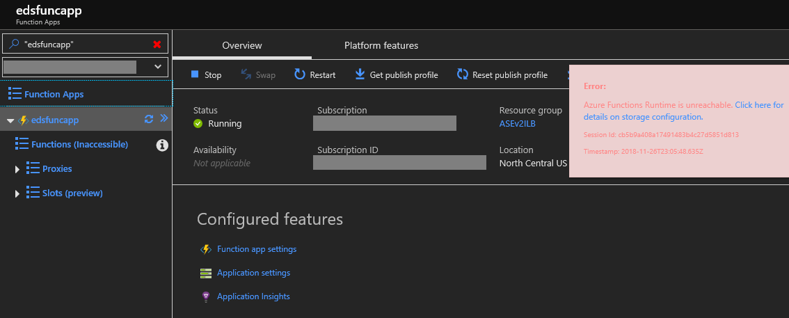 Azure Functions Runtime is unreachable error